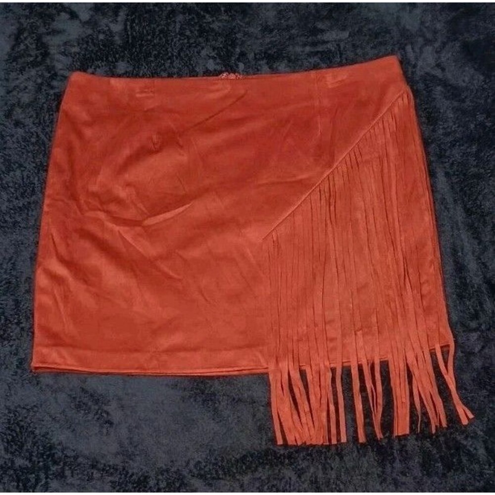 Forever 21 Plus Size 1X Rust Faux Suede Fringe Mini Skirt Western Boho Cowgirl